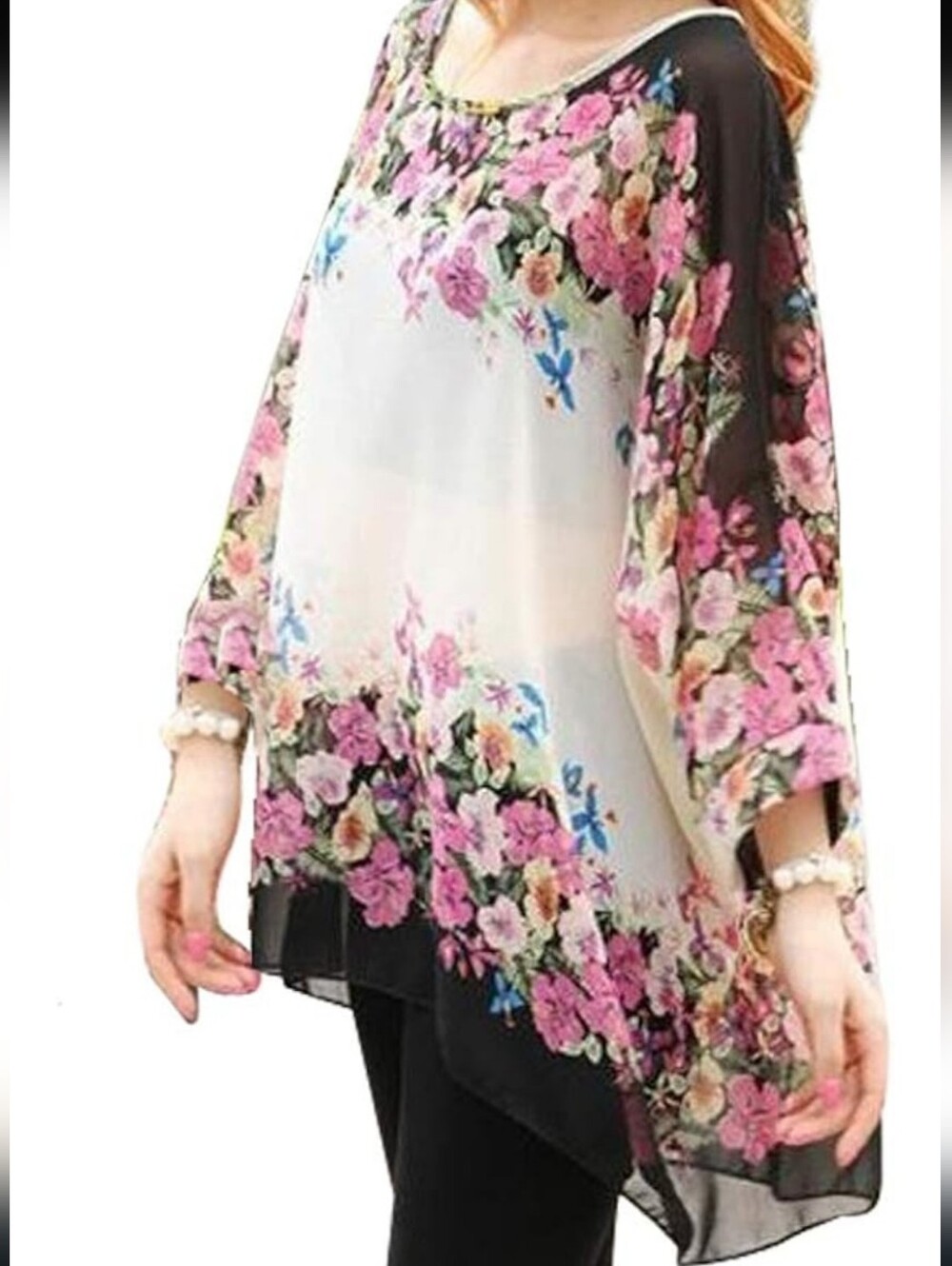 MYEDO Women Oversized Tops Bohemian Style Long Sleeve Floral Chiffon Shirt